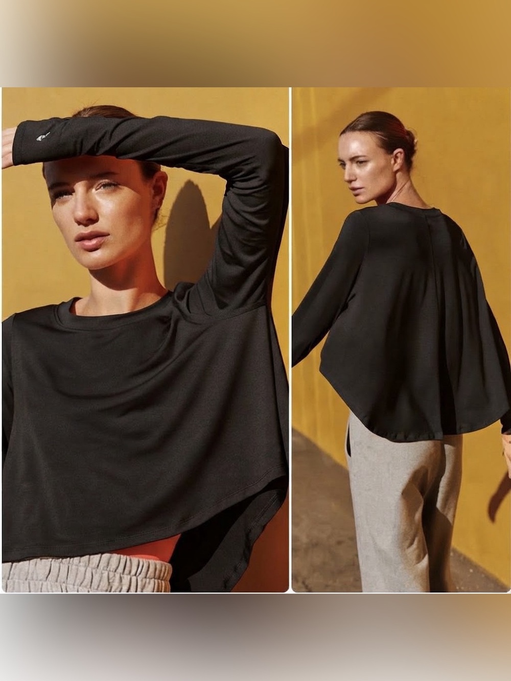 Free People Movement Cadence Layering Top Black LongSleeve Semi Crop Small